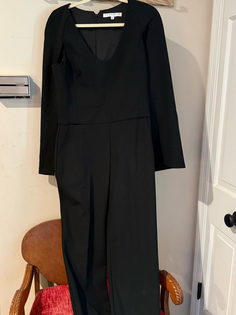 Trina Turk Black Long-Sleeve V-Neck Jumpsuit